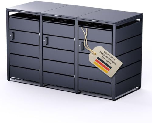 RS Trade Mülltonnenbox 3er Anthrazit für 120L & 240L Mülltonnen, abschließbares wetterfestes Mülltonnenhaus, robuste Mülltonnenverkleidung mit 3 Türen, Müllcontainer Verkleidung, witterungsbeständig
