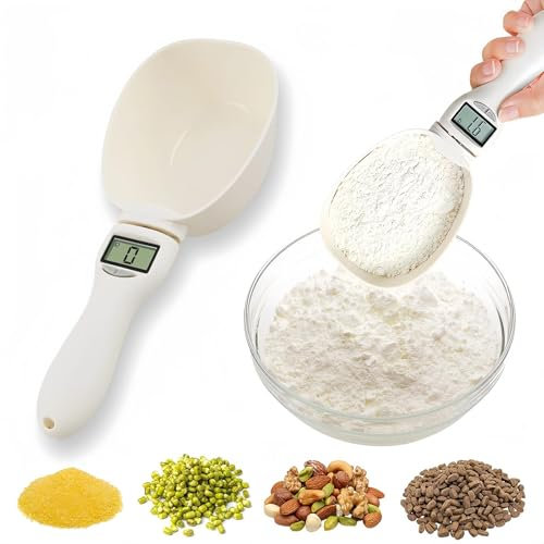 Digital Food Measuring Spoon Scale, Adjustable Weighing Spoons Cup, Weighing Spoon Scale 800g/0.1g Precision with LCD Display for Dispensing Condiments and Dog Cat Food
