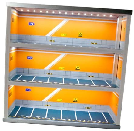 harayaa 1:64 Diecast Toy Cars Storage Case Garage Diorama with LED Vehicle Scene Toy for Doll, Orange wall