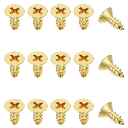 YELARXI Brass Wood Screws Self Tapping Screws, M5 x 12 mm Flat Cross Head Fit for Door Hinges Electronics Furniture (25 Pack, Gold Tone)