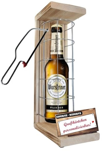 Personalisierte Geschenke für Männer Frauen Geschenkidee - Eiserne Reserve Gitter Text rot Warsteiner Pils Bier (1 x 0.5 l) incl. Notsäge - Papa Mama Geburtstag Hochzeit