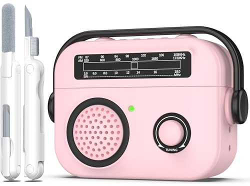 R-fun Kompatibel mit AirPods Pro 2 Hülle, Silikon Stoßfeste Schutzhülle Kompatibel mit AirPods Pro 2/1 Generation, Vintage-Radio Design Schutzhülle mit Karabiner, Front LED Sichtbar (Rosa)