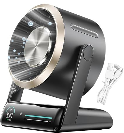 Opvonxeh Quiet Desk Fan, Electric Small Bedside Air Circulator with Rechargeable Battery and Digital Display, 100 Adjustable Speeds, Cool Portable Travel Gadget for Home, Office, Camping