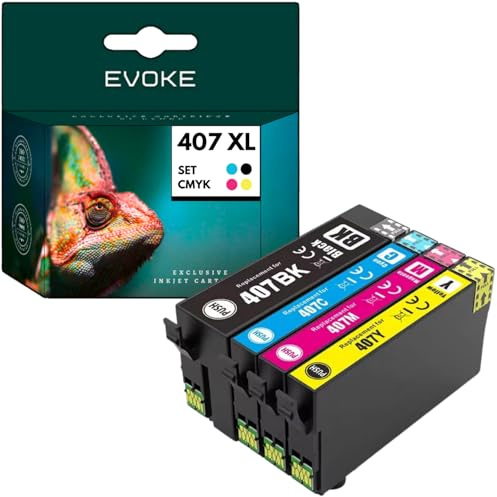 EVOKE 407 XL Patronen Set kompatibel zu Epson WF-4720DWF WF-4745 DTWF WF-4730DTWF WF-4735DWF (CMYK Set) 6700 Seiten 123ml