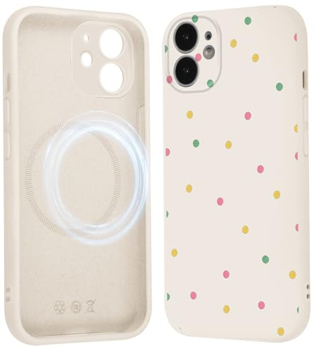 Kivlclri Magnetisch Polka Dot Handyhülle für iPhone 12 6,1 Hülle, Aesthetic Bunt Gepunktet Motiv Design Silikon Off-White Case Kompatibel mit MagSafe Stoßfeste Kameraschutz Mädchen Punkte Schutzhülle