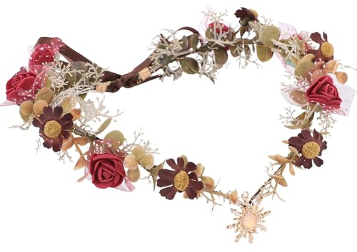 MOSTORY Blumen Elfen Kopfschmuck für Waldfee Kostüm, Feen Krone mit Sonne Gänseblümchen und Rosen für Blumenkranz Haare Cosplay Karneval Kostüm Damen