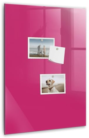 Tableau en verre magnétique premium mural | surface anti-rayures | aimants néodyme haute adhérence, feutre effaçable et éponge | idéal notes, tâches, rappels - 40x60 - couleur rose intense