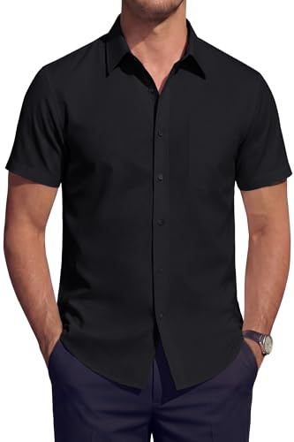 HISDERN Men's Short Sleeve Shirt Stretch Non Iron Formal Summer Button Down Shirts Regular Fit Business Office Smart Casual with Pocket