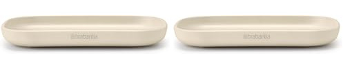 Brabantia - Renew Porte-Savon - Base Douce Antidérapante - Les Nervures Gardent Le Savon Haut & Sec - Anti-Rayures - Anti-Corrosion - Accessoire de Salle de Bains - Soft Beige - 13,5 x 8 cm (Lot de 2)