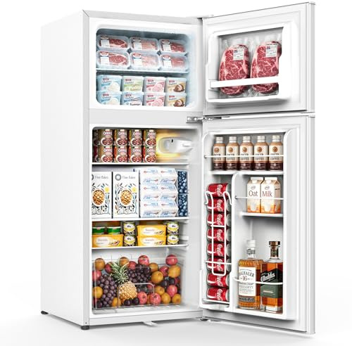 WELLENT 127L Kühlschrank mit Gefrierfach - Kompakter Zweitürer mit LED-Beleuchtung, 7-Stufigem Thermostat, Extrem Leise und Energieeffizient, ideal für Wohnheimzimmer& Büro
