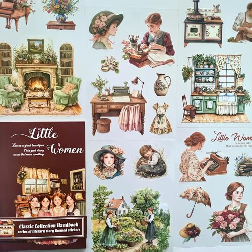 Scrapbook Zubehör Stickers,PET Washi Reading Sticker Book | Klassische Literarische Figuren Girls Thema Für DIY Bullet Journals,Fotoalbum,Computer Und Scrapbooking(Little Women)