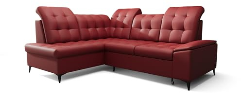 O-Sofa Ecksofa Kongo RBN16, Eckcouch in L-Form mit Schlaffunktion, Farbe: Rot, Kunstleder, Ottomane Links