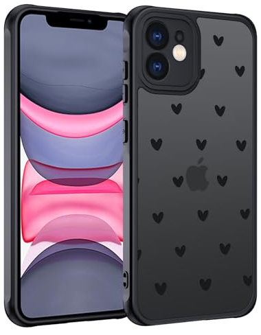TUUTPU Handyhülle für iPhone 11 Hülle, Aesthetic Motiv Herz Muster Design Matt Transluzente Schlanke Hart Case Kratzfeste PC Rückseite + TPU Bumper Stoßfest Schutzhülle, Schwarz