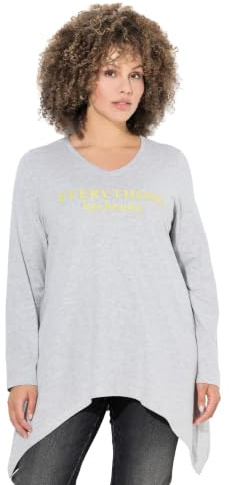 Ulla Popken Damenmode 842874 Curvy Everything Has Beauty, spitzer Saum, Grafik-T-Shirt in Übergröße