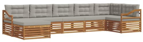 vidaXL Sofagarnituren 7 pcs Natürlich und Hellgrau Massivholz Akazie, Gartenlounge, langlebiges Ecksofa, Sitzmöbel für außen, Terrasse, Moderne Möbel, Bequeme Gartenmöbel