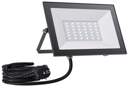 LED Strahler Außen mit Stecke - 30W 6500K 3000LM Superhell LED Strahler | IP65 Wasserdicht LED Strahler mit Stecker, Fluter mit 300cm Langem Stecker kabel, Flutlicht für Garten, Innenhöfe, Garage