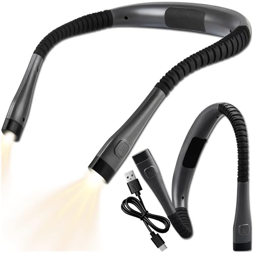 KRUMAD Leselampe Hals, Lampe, Nachttischlampe LED, Nackenlampe, Buchlampe | Betriebsdauer: 6–80 h, Wiederaufladbare USB, mit 3 Lichtmodi, 1000 mAh Akku, 3,7V, 0,5W, flexible Arme, 3 Lichtfarben, ABS
