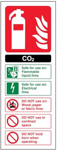 V Safety Co2 Id Fire Extinguisher Sign - Portrait - 100mm x 280mm - 1mm Rigid Plastic, Black/Green/Red