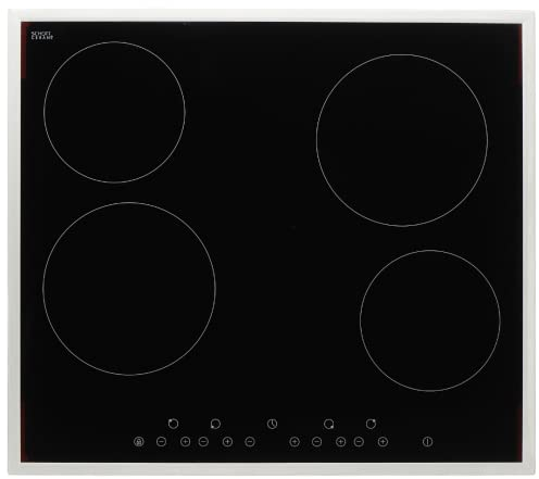 PKM Glaskeramik Kochfeld EB-C4N / 60cm/ 4 Kochzonen/ 9 Heizstufen je Kochzone/Touch Bedienung/ 6000W/ Restwärmeanzeige/Timer/automatische Topferkennung/Kindersicherung/Edelstahlrahmen