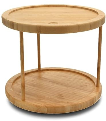 YBM HOME 2 Tier Bamboo Wooden Lazy Susan Turntable 10 Inch Diameter 479