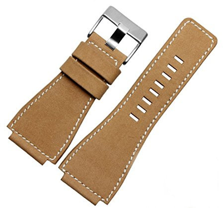 Richie strap Uhrenarmband aus Leder, konvex, 35 x 24 mm, für Bell Ross BR01/BR03, Khaki (silberfarbene Schnalle), Riemen
