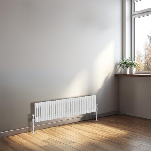 NRG Traditional Radiator Gloss White 2 Column Horizontal 300x1460mm | Traditional, Central Heating Bathroom Radiator, Wall Mounted, Column Radiator, for Kitchen, Bathroom, Bedroom, Living Room
