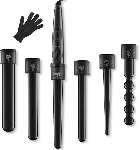 LOETAD Curling Wand Tong Hair Curlers Set 6 in 1 Curling Irons with PTC Ceramic Barrels LCD 80°C-230°C Temperature Control