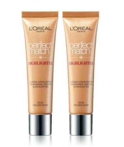 2St. L'Oreal Paris Flüssig Highlighter Make-Up Foundation Perfect Match 101.W Golden Glow, (2x30ml)