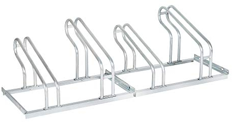 STIER Fahrradständer, für 4 Räder, feuerverzinkte Stahlkonstruktion, Bügelparker, auch für Mountainbikes, zur Reihenverbindung und Bodenbefestigung