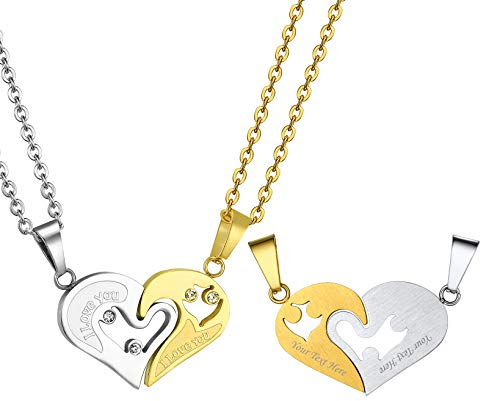 PROSTEEL personalisiert Partnerketten für Liebespaar 18k vergoldet/Edelstahl Herz Puzzle Anhänger Halsketten für Ehepaar Freundschaft Partnerschaft Weihnachten Valentinstag