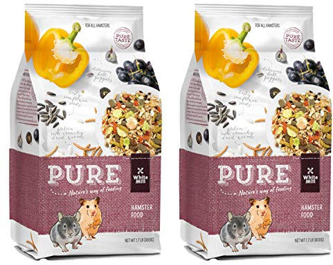 Witte Molen Pure Hamster Food Seed Mixture Mealworms, Sunflower Seeds, Puffed Rice, Grape Nuts, No Artificial Preservatives Dry Food, 1.7 lbs (2 Pack)