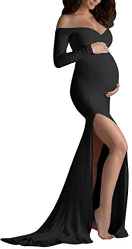 IBTOM CASTLE Robe Grossesse Shooting Photo Sexy Longue Jupe en Mousseline de Soie pour Photographie Mariage Plage Soireé Cérémonie Jupes Enceintes Maternité Noir M