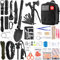 LUXMOM Überlebens-Set und Erste-Hilfe-Set, 142-teilig, professionelle Überlebensausrüstung und Ausrüstung mit MOLLE-Tasche, für Männer, Vater, Ehemann, der Camping und Outdoor-Abenteuer mag, Schwarz