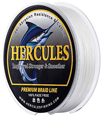 HERCULES Farbechte Geflochtene Angelschnur, 2000m PE Geflochtene Schnüre, 8 Stränge Multifile Angelschnur, 120lb Test für Salzwasser und Süßwasser, Weiß, 120lb, 2000m