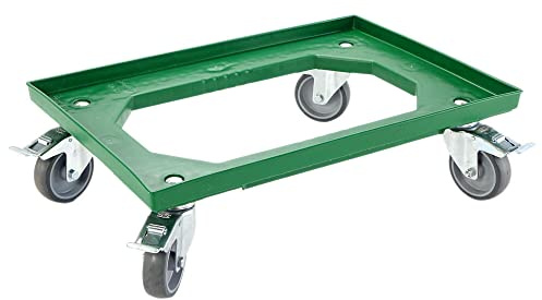 Karton EU Transportroller für Boxen 60 x 40 cm mit 4 Bremsen Grün und 4 Lenkrollen Rollwagen Euroboxen Eurobehälter