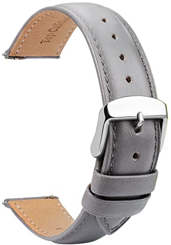 TStrap Leder Uhrenarmbänder 18mm - Ersatz Weich Grau Schnellverschluss Uhrenarmband - Smartwatch Armband für Herren Damen - Sportarmband mit Dornschließe - 14mm 16mm 19mm 20mm 21mm 22mm 23mm 24mm