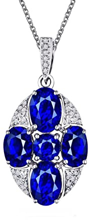 AMDXD Kreuz Damen Kette mit Anhänger aus 750 Weißgold 18 Karat mit Saphir 1.5ct und Diamant Gold Ketten Damen Silber, Beste Freundin Geschenke
