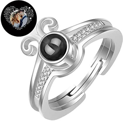 Certykllp Benutzerdefinierter Fotoprojektionsring Ich liebe dich Ring 100 Sprachen Personalisierter Ring Romantischer Fotoring - Benutzerdefinierter Porträtschmuck
