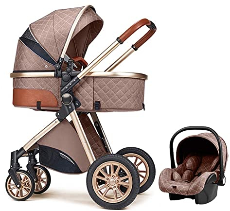 Baby Standard Kinderwagen Verstellbare Kinderwagen Mit Hoher Sicht Wendbare Stubenwagen Kinderwagen Mit Umwandelbarem Sitz Für 0-36 Monate Neugeborene, Flach Legen Und Zurücklehnen (Color : Khaki)