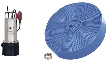 T.I.P. Tauchdruckpumpe Drain 6000/36 + T.I.P. Entwässerungsschlauch / Flachschlauch blau