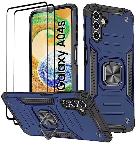 KANSi Hülle für Samsung Galaxy A04S / A13 5G, Schutzfolie [2 Stück] Silikon TPU Hart PC Handy Hüllen 360 Grad Drehbar Ringhalter Bumper Stoßdämpfung Schutzhülle - Blau