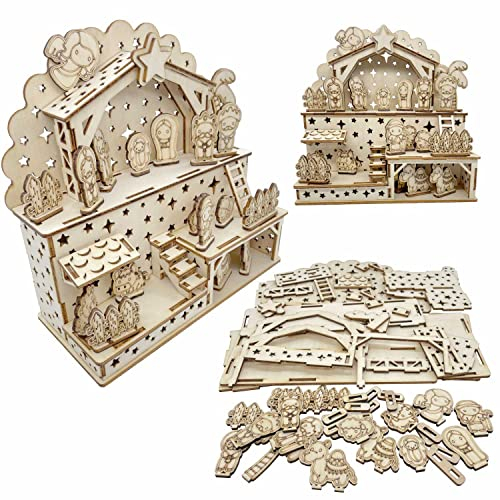 Weihnachtskrippe aus Birkensperrholz Holzbastelset - Krippe, Krippenfiguren zum bemalen, Kinder geeignet - Weihnachtsdeko aus Holz, Weihnachtsdekoration - schöne Geschenk-Idee zu Weihnachten