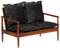 vidaXL Sessel 2 Sitzer, Ledersessel mit Vintage Design, Sofasessel mit Armlehnen, Vintage Sessel Loungesessel TV Sessel, Schwarz Echtleder Massivholz Akazie