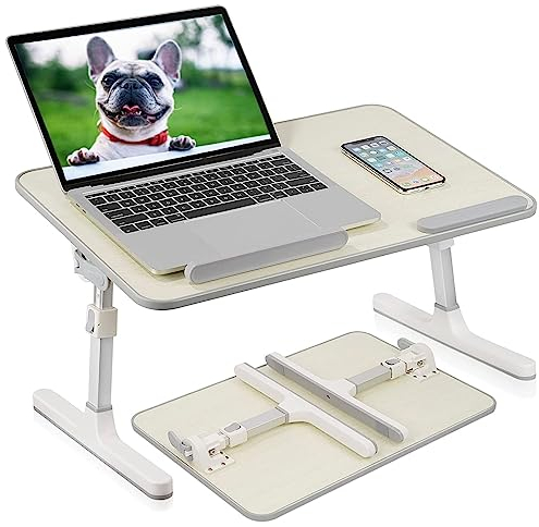 Homesbrand Tavolino da letto per computer portatile, vassoio portatile per colazione, altezza e angolazione regolabili, scrivania pieghevole per computer in piedi per lavorare sul divano, 55 x 34,5