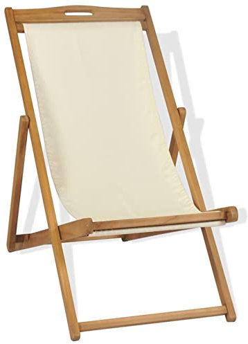 XIAOGUANG Liegestuhl, Gartenliege, Liegestuhl, Sonneninsel Outdoor, Sonnenstuhl, Gartenmöbel, Bäderliege, Relaxliege, Terrasse, Teak 56×105×96 cm Creme
