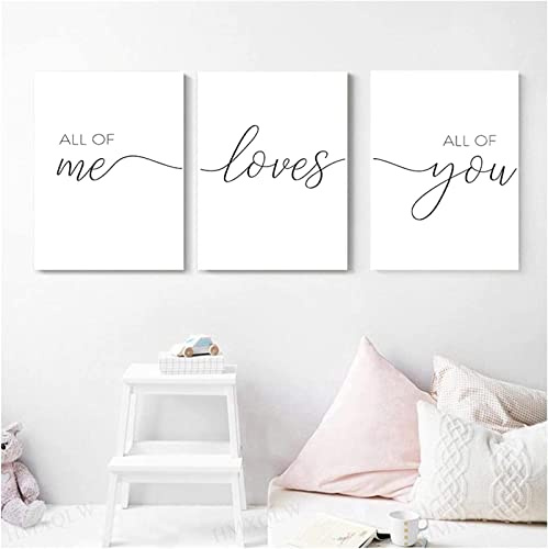 HMXQLW Nordic Wandbilder All of Me Loves All of You Bilder kunstdrucke Kinderzimmer Deko,Leinwandbilder Poster und Drucke Wandkunst Schlafzimmer Rahmenlos (3X30x40cm)