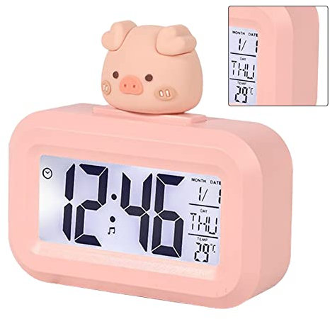 Horloge électronique, Réveil électronique de Bureau Intelligent Numérique de Dessin animé Mignon (Cochon rose)