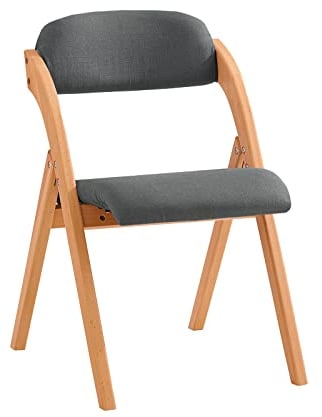 SoBuy Klappstuhl Holz gepolstert – Ergonomischer Küchenstuhl & Esszimmerstuhl, faltbar & platzsparend, fertig montiert, für Küche Balkon Büro, Dunkelgrau 47.5 x 77 x 59 cm FST92-SG