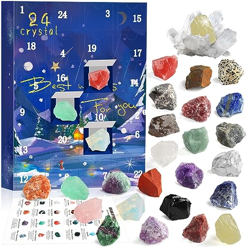 Adventskalender 2025 Kristalle für Kinder, 24 Natürlichen Kristalle Mineralien Edelsteine Weihnachten Countdown Adventskalender, Edelstein Christmas Adventskalender Advent Countdown Calendar Geschenk