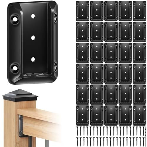 TOSCOCO 30 Stück Deckgeländer-Halterungsverbinder für 5,1 x 10,2 cm (tatsächlich 3,8 x 8,9 cm) Holzpfosten zu Handlaufverbindung, Geländerverbinder mit 210 verzinkten schwarzen Schrauben für